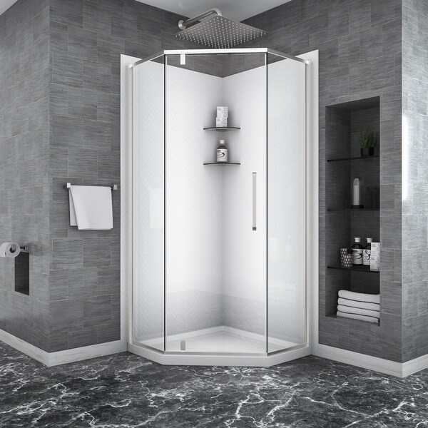 Lordear Shower Door 341/8" x 72" SemiFrameless NeoAngle Hinged